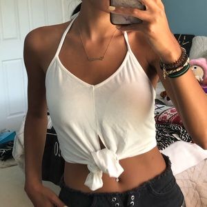 Tobi White Tie Up Crop Top